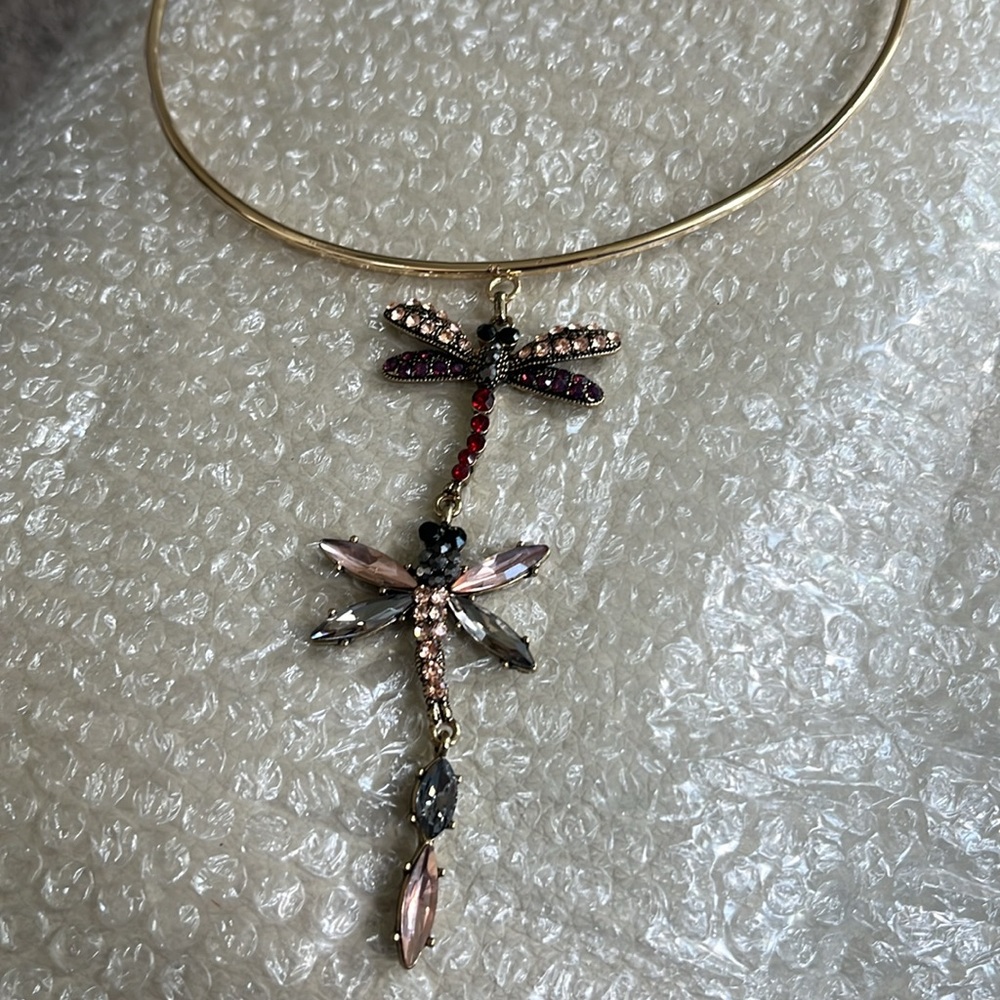 Express Gold and Purple Dragonfly Necklace!  New. Choker.